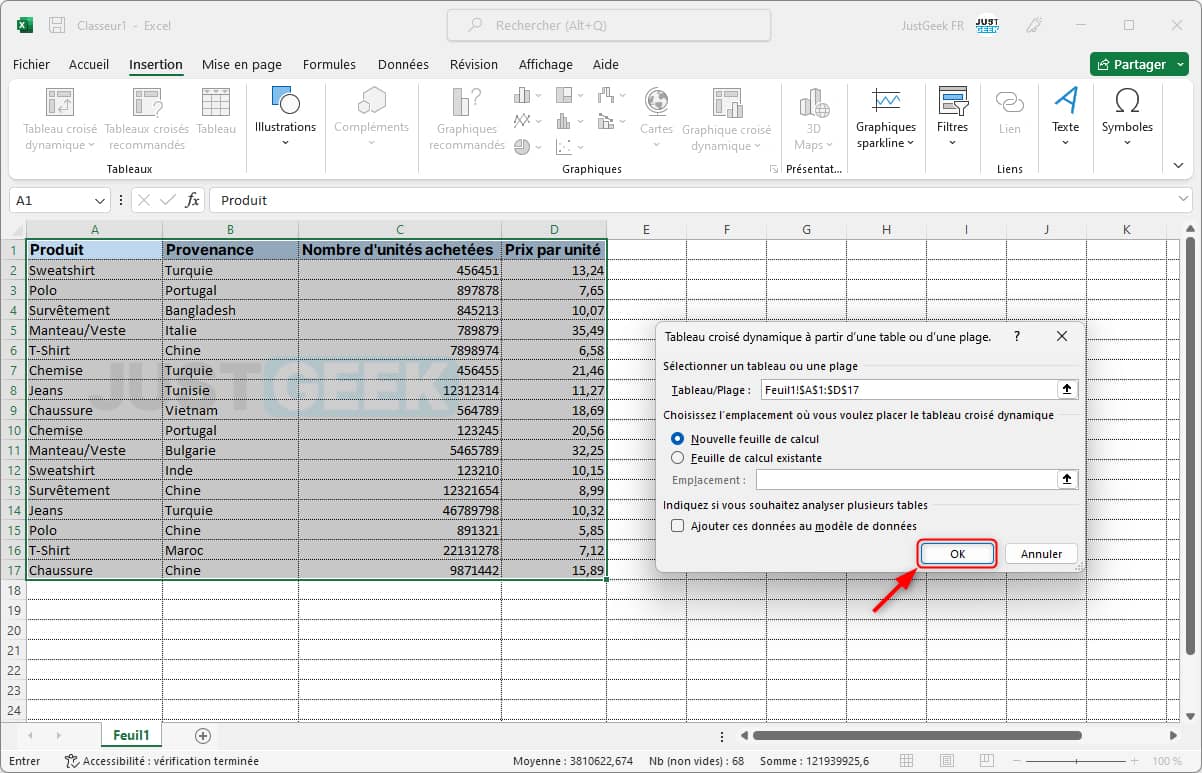 Créer un tableau croisé dynamique sur Excel