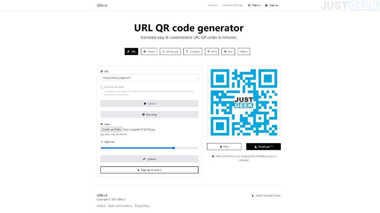 Créer un QR code personnalisé sur QRBud