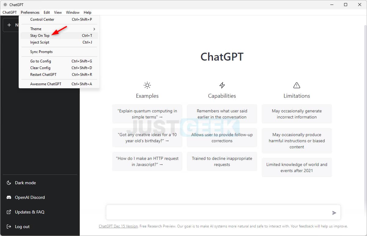 Application ChatGPT au premier plan