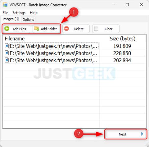 Convertir des images avec Vovsoft Batch Image Converter
