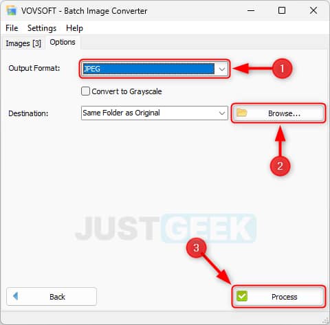 Convertir des images par lots avec Vovsoft Batch Image Converter