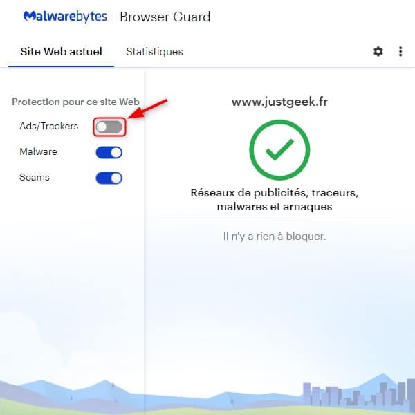 Désactiver le bloqueur de pubs sur Malwarebytes Browser Guard