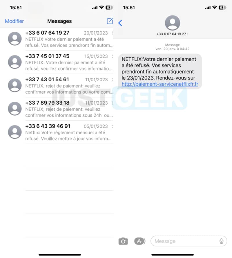Exemple d'arnaque par SMS