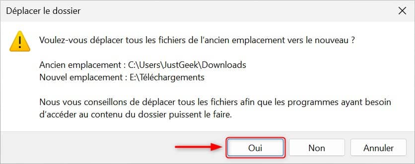 Déplacer le dossier Téléchargements sur Windows 11
