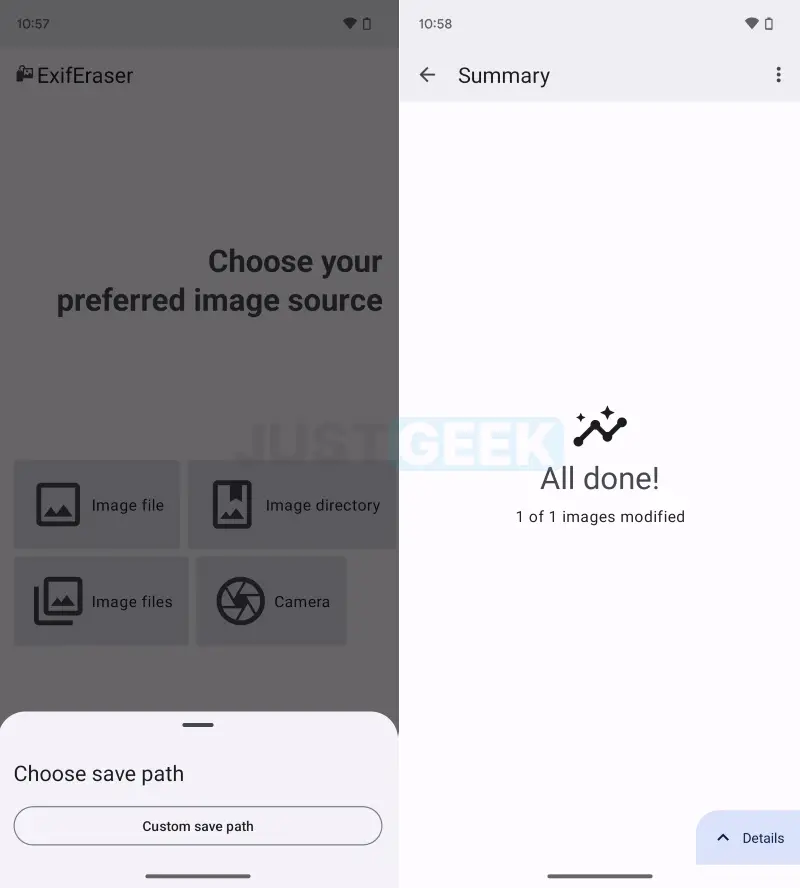 Effacer les métadonnées d'une photo sur Android avec ExifEraser