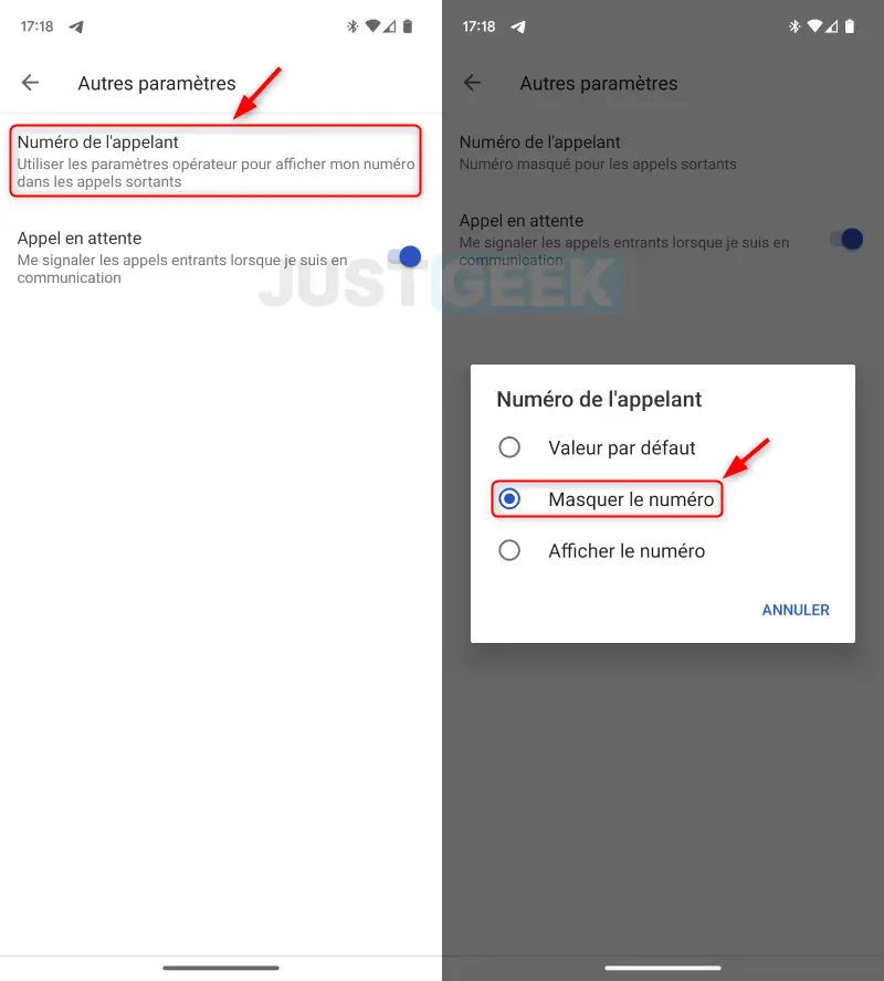 Masquer le numéro sur Android