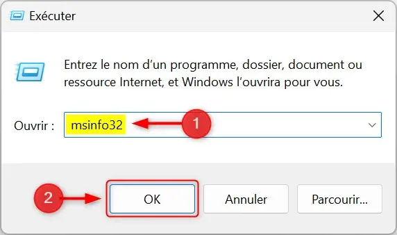 msinfo32 commande exécuter windows
