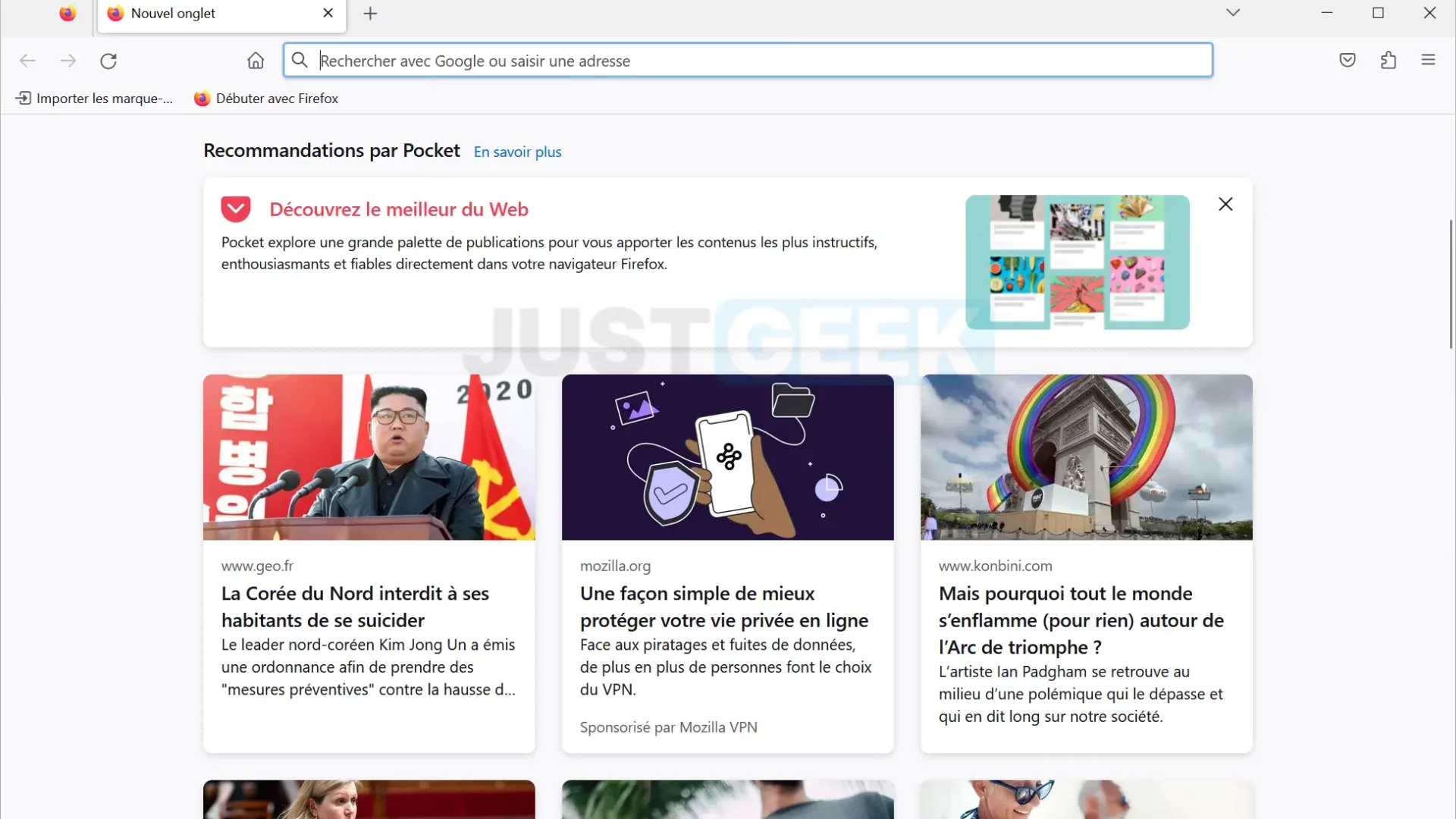 Recommandations par Pocket dans Mozilla Firefox