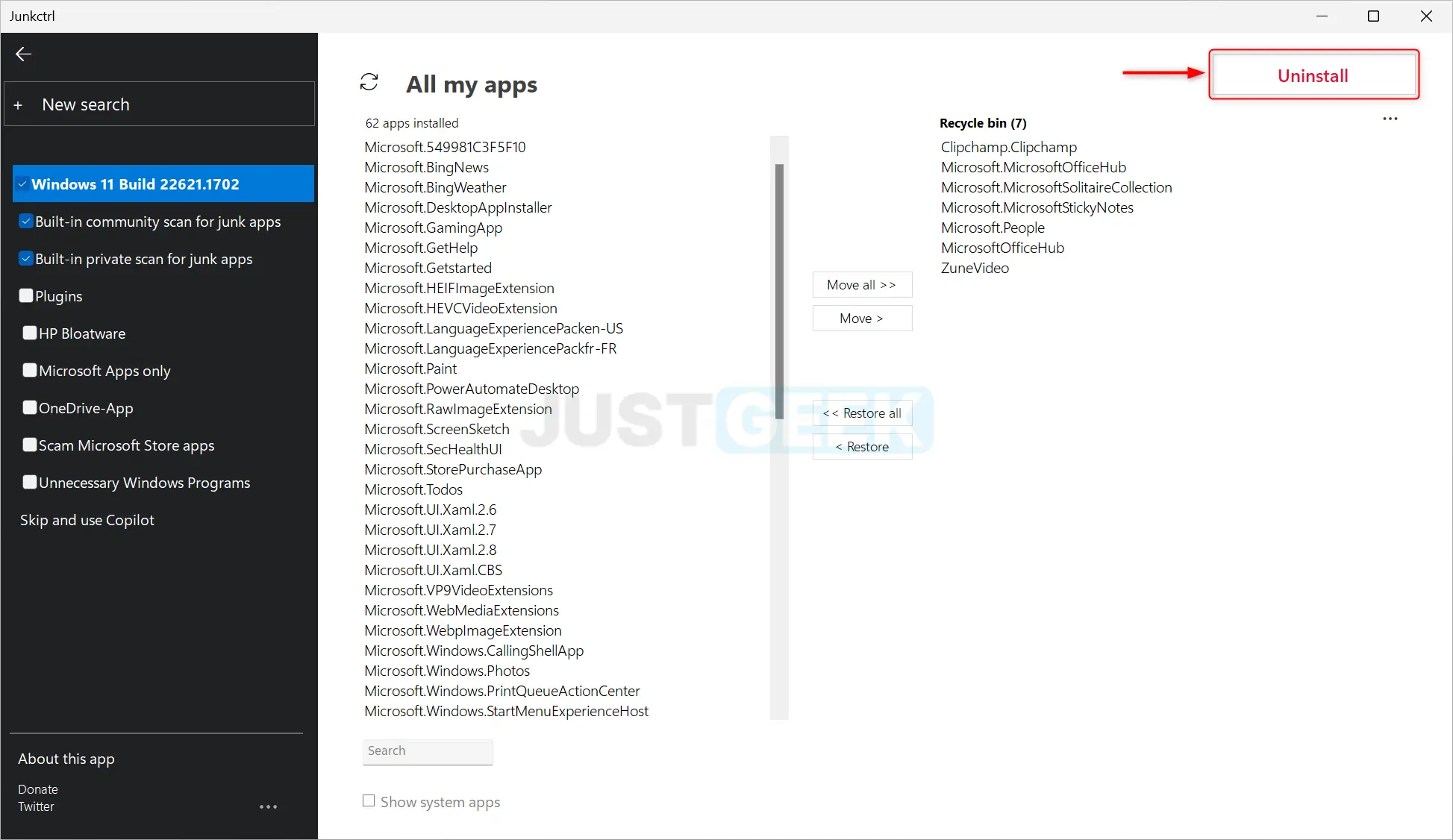 Supprimer les applications indésirables de Windows 11 avec JunkCtrl