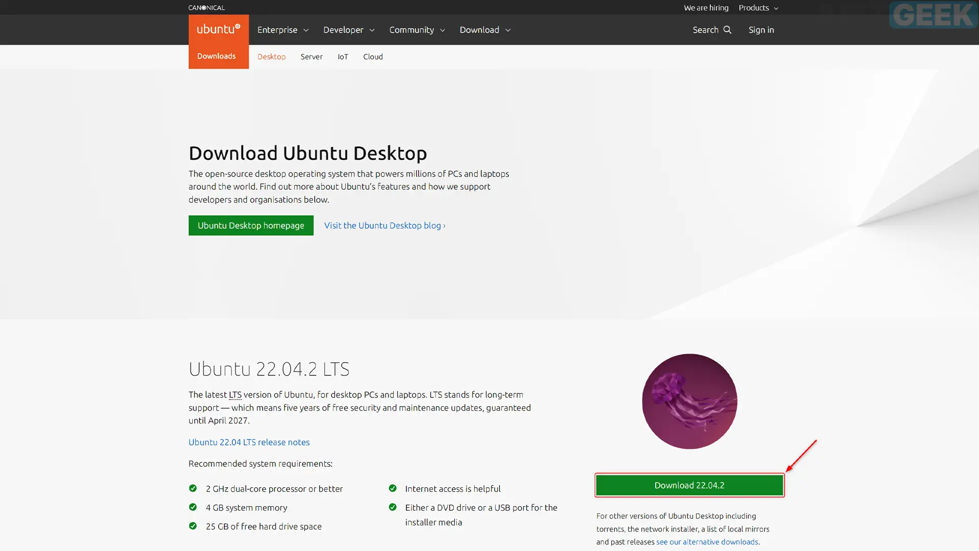 Télécharger Ubuntu depuis le site officiel du développeur