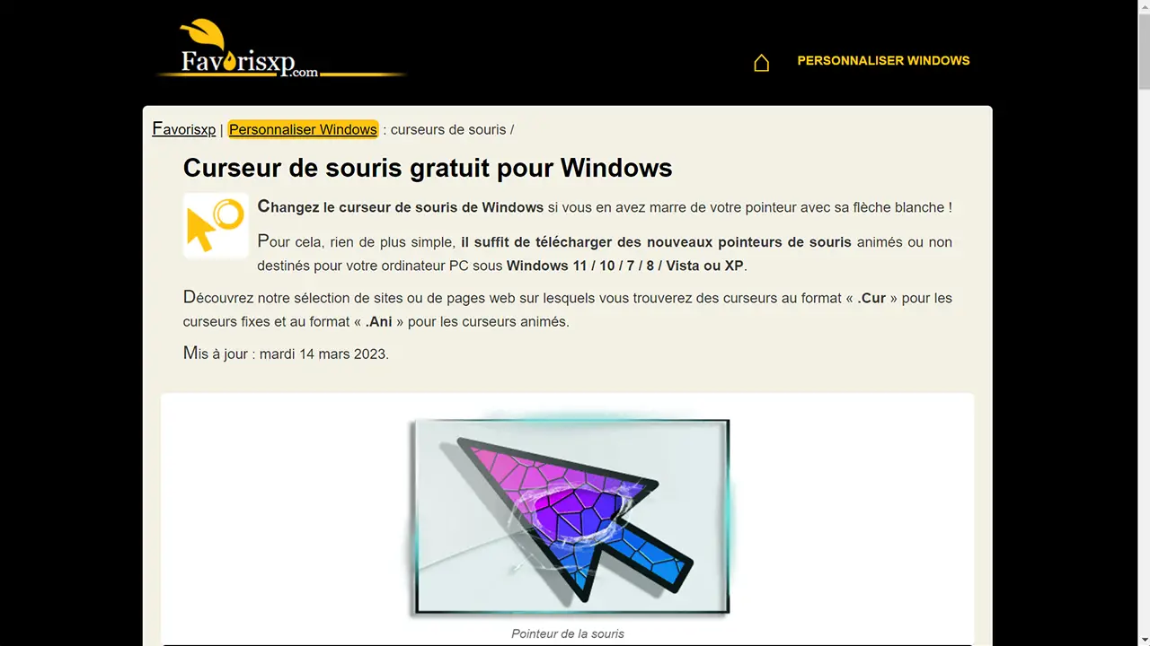 FavorisXP : Télécharger des nouveaux pointeurs de souris animés ou non
