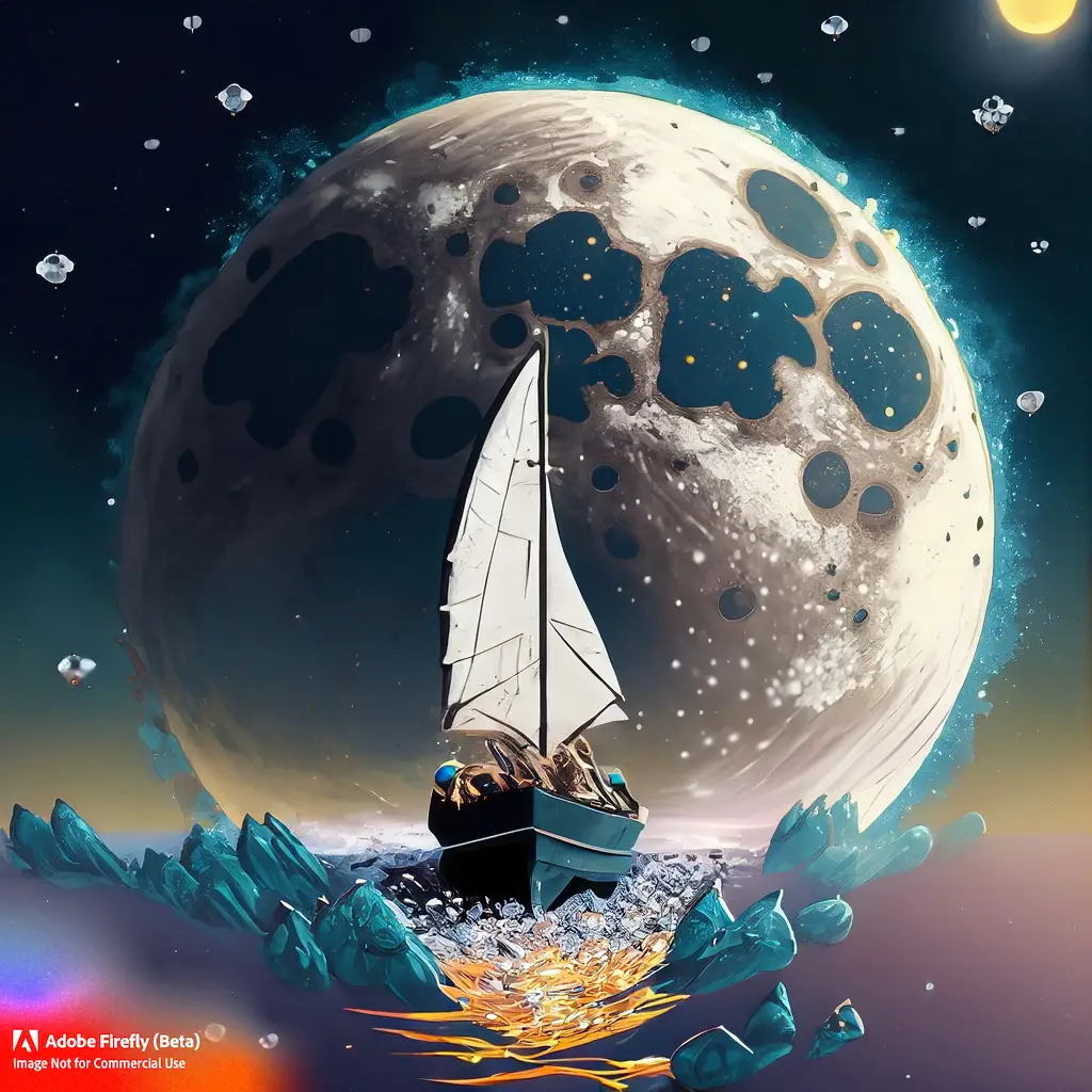 Adobe Firefly : Un bateau voguant vers la lune
