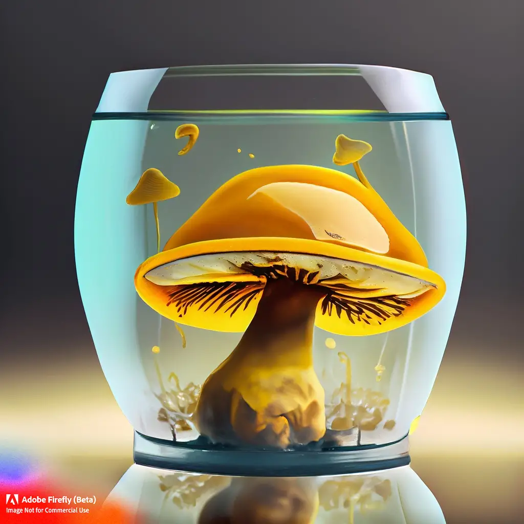 Adobe Firefly : Un champignon dans un verre d'eau