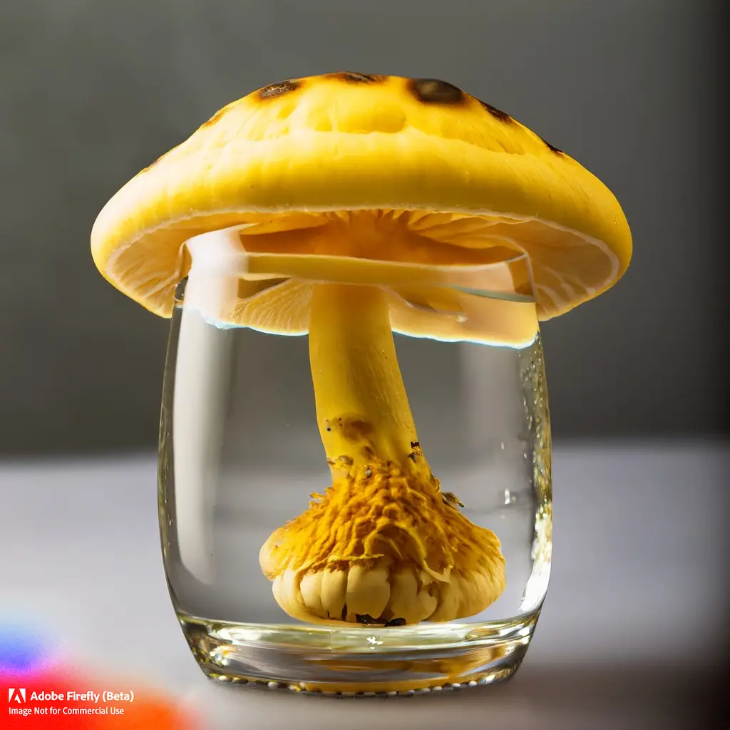 Adobe Firefly : Un autre champignon dans un verre d'eau