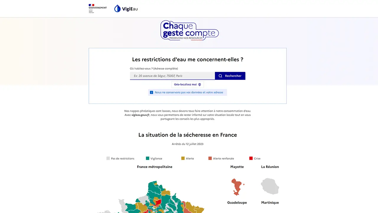 VigiEau, la plateforme pour savoir si votre ville est concernée par les restrictions d'eau