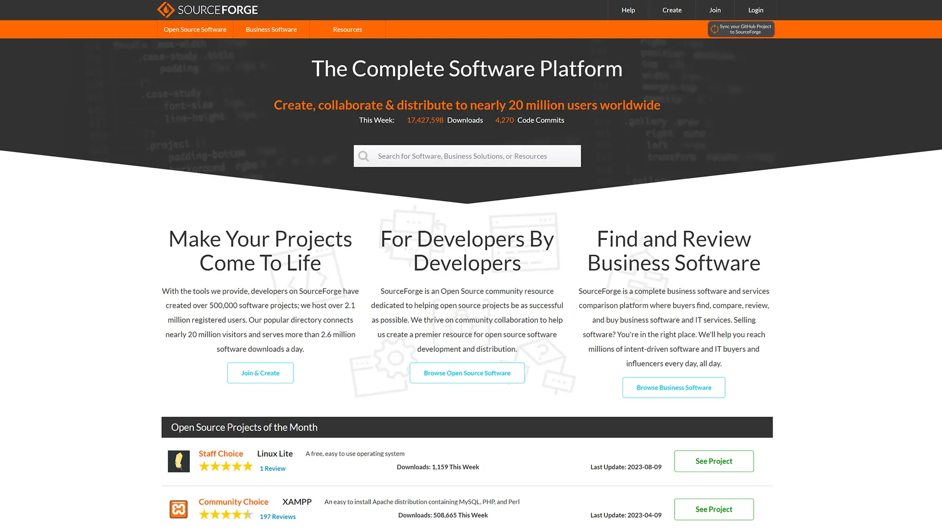 SourceForge, dépôt renommé de logiciels open source incluant des applications portables.
