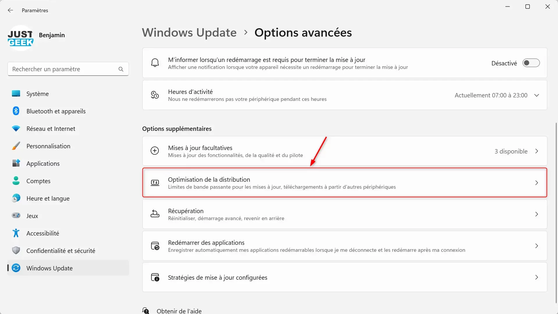 Optimisation de la distribution' sous Windows 11