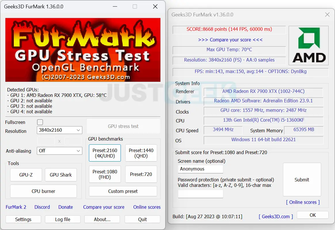 FurMark, logiciel de stress intense pour cartes graphiques.