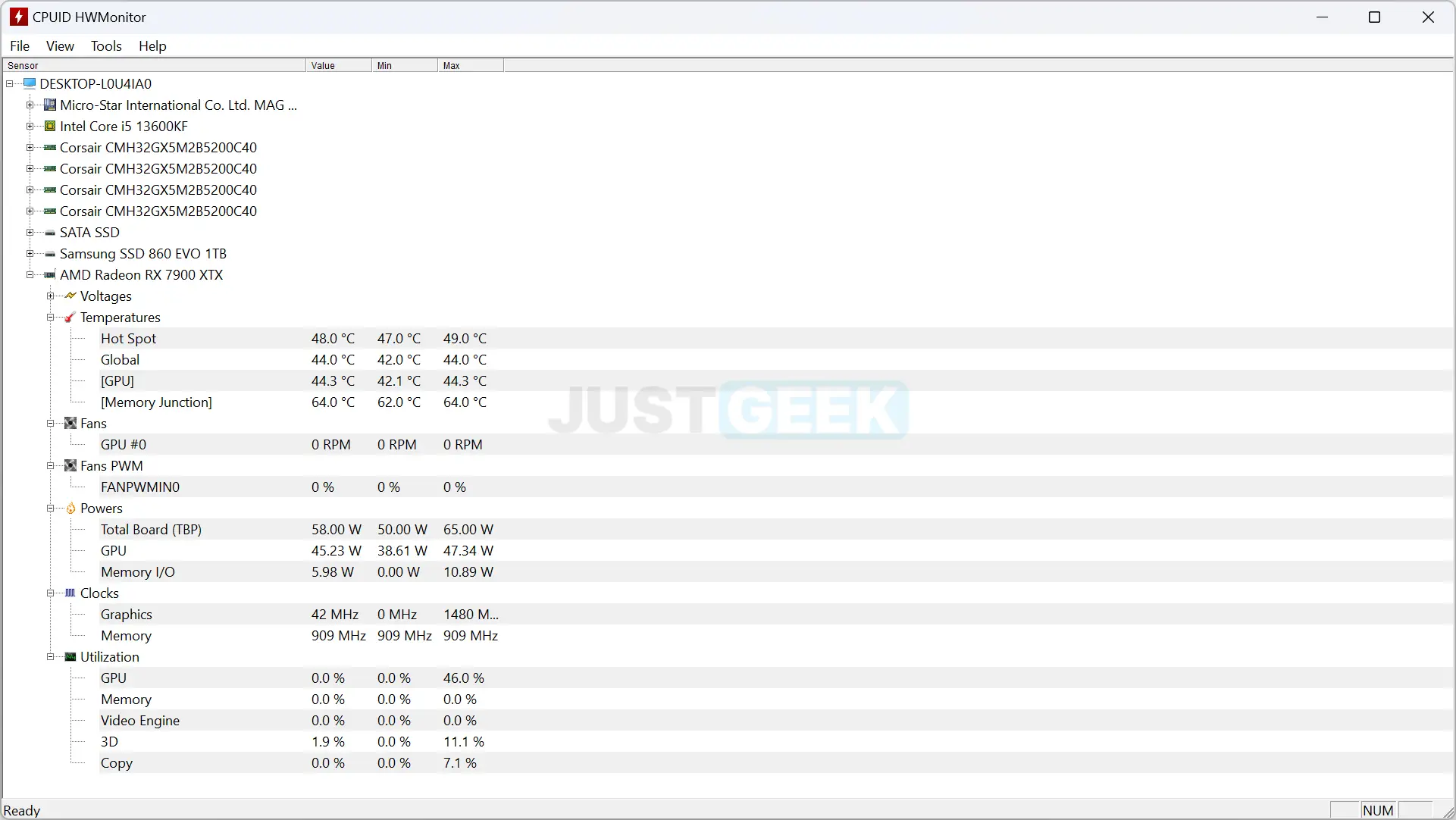 HWMonitor, application de surveillance des températures et performances des composants PC.