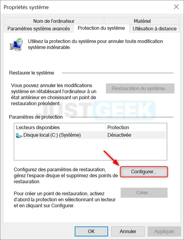Configurer les paramètres de restauration de Windows 10
