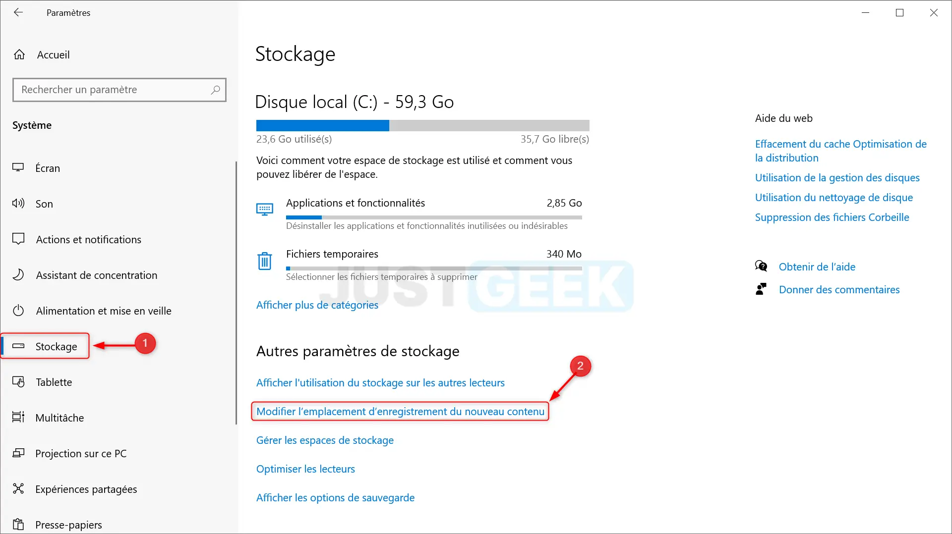 Définir un nouvel emplacement de stockage des enregistrements TV 