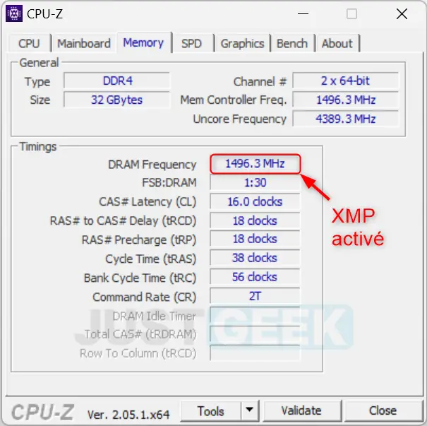 XMP activé dans CPU-Z