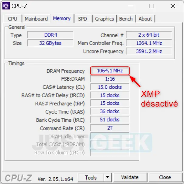 XMP désactivé dans CPU-Z