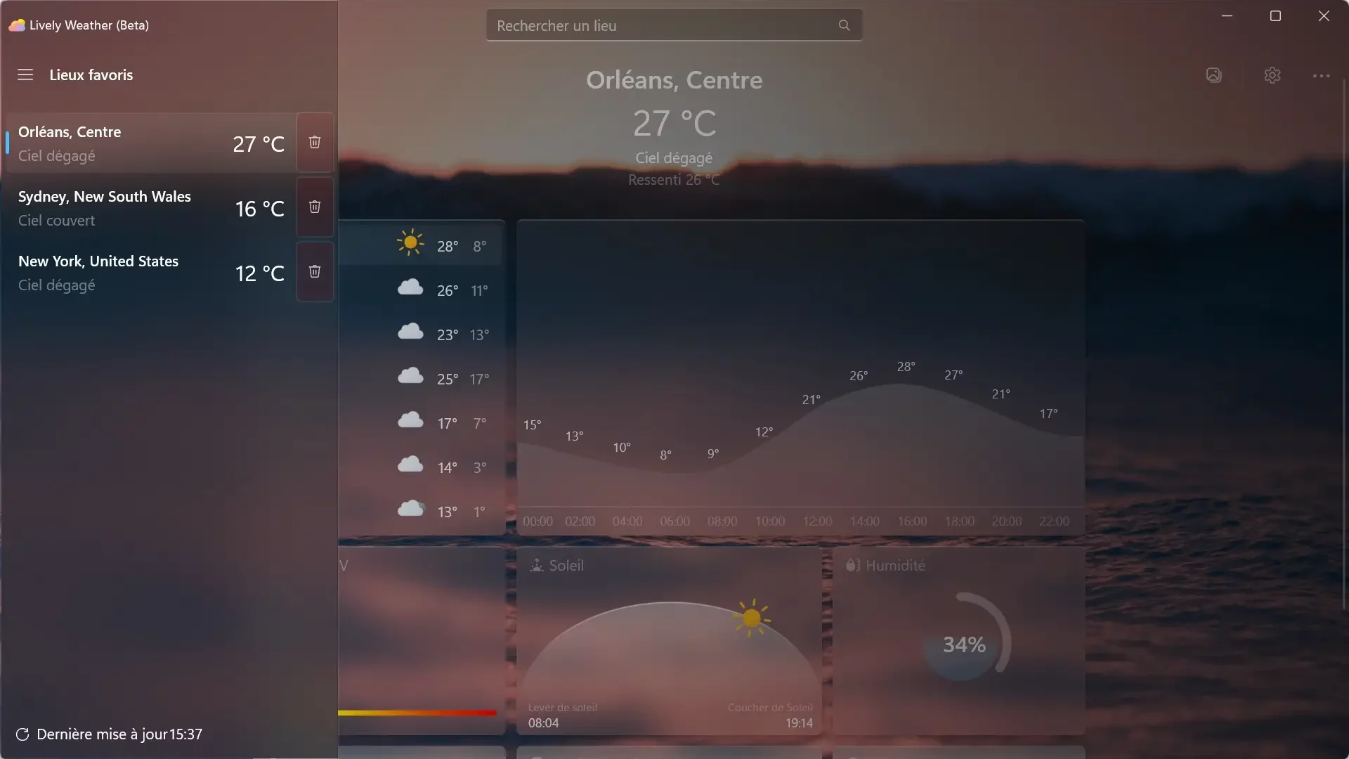 Consultez les prévisions météo de trois localisations différentes