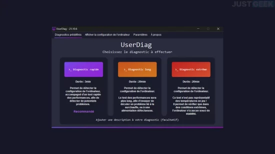 UserDiag, un logiciel de diagnostic PC gratuit