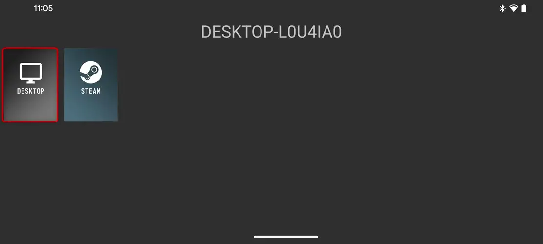 Bouton 'Desktop' sur l'appareil mobile dans l'application Moonlight