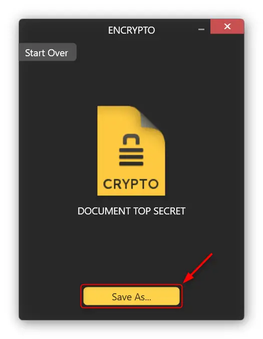 Bouton 'Save as' dans l'interface d'Encrypto pour enregistrer le fichier chiffré après le chiffrement.