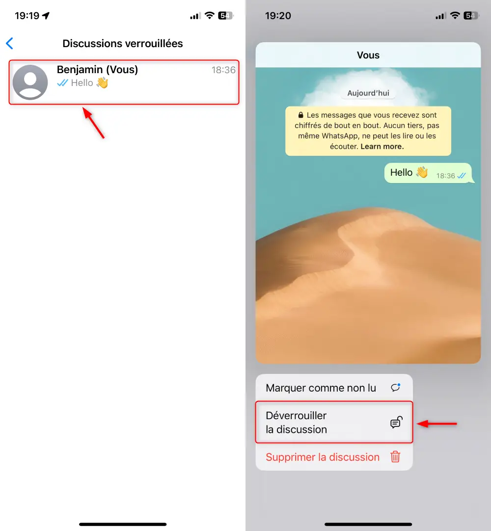 Déverrouiller une discussion sur WhatsApp