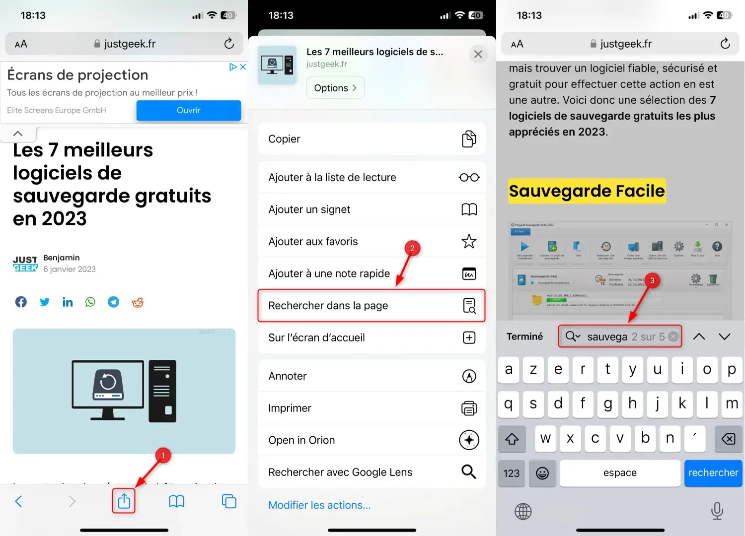 Rechercher sur une page web sur iOS