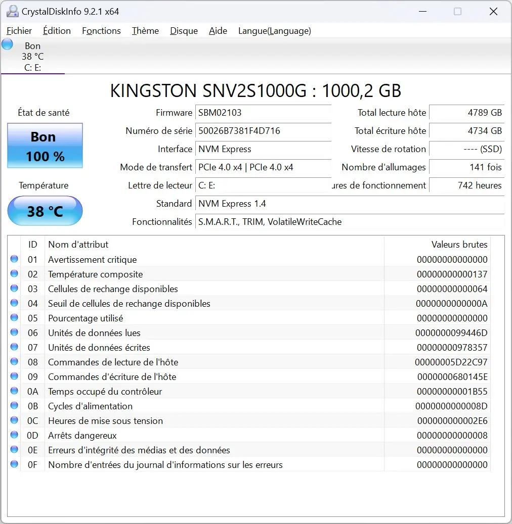 Vérifier l'état de santé de vos disques durs / SSD avec CrystalDiskInfo