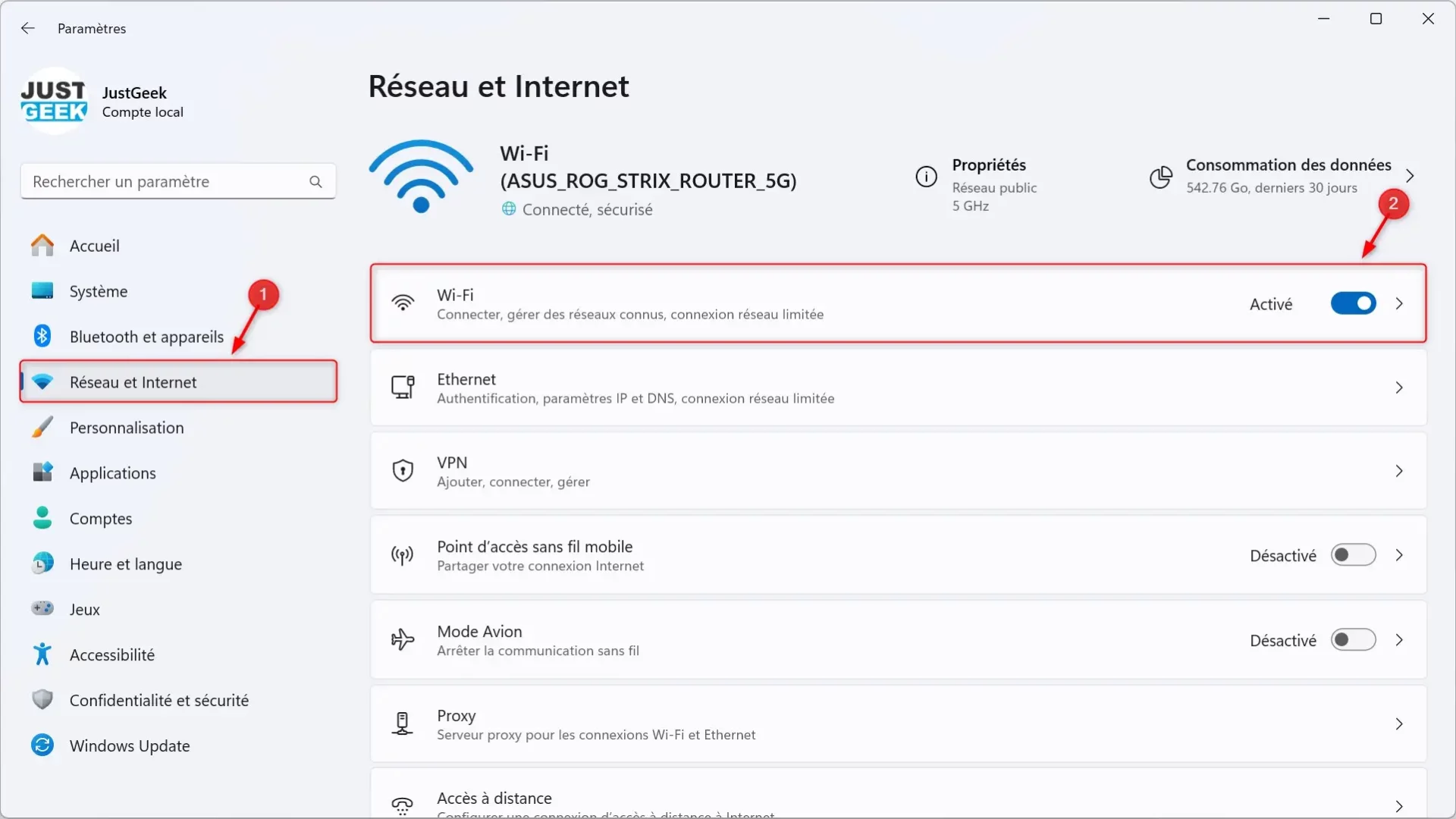 Activer ou désactiver le Wi-Fi depuis les paramètres de Windows 11