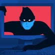 Un cybercriminel qui sort d'un écran d'ordinateur