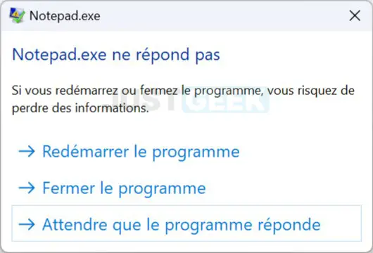 Programme ne répond pas sur Windows 11