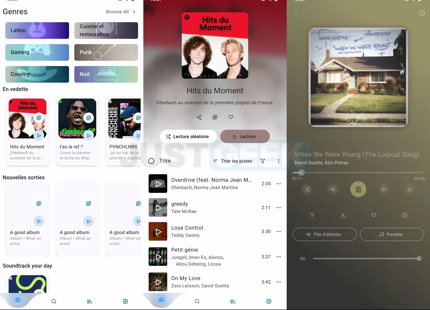 Interface de l'application Spotube sur Android