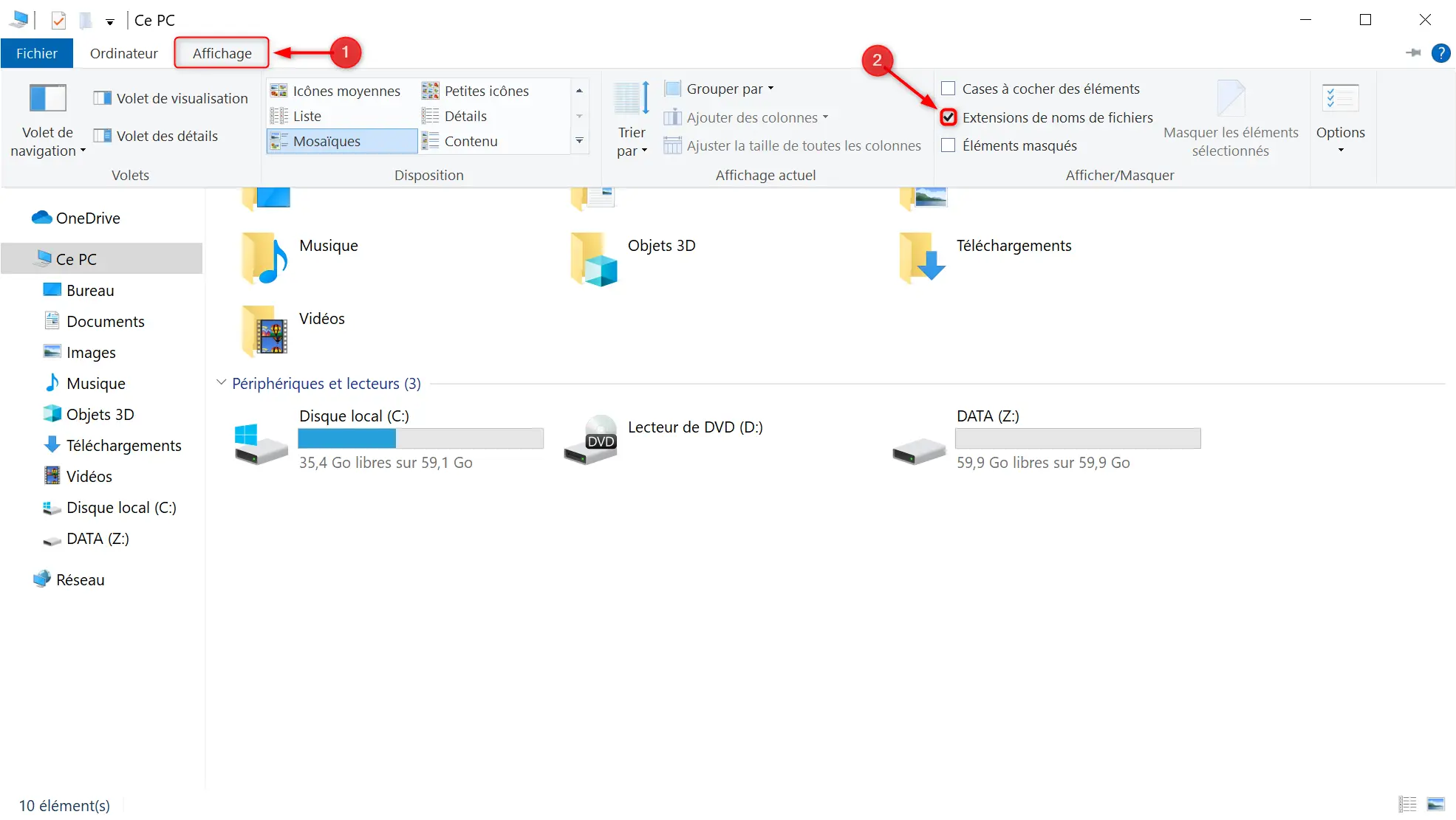 Afficher les extensions de fichiers dans Windows 10