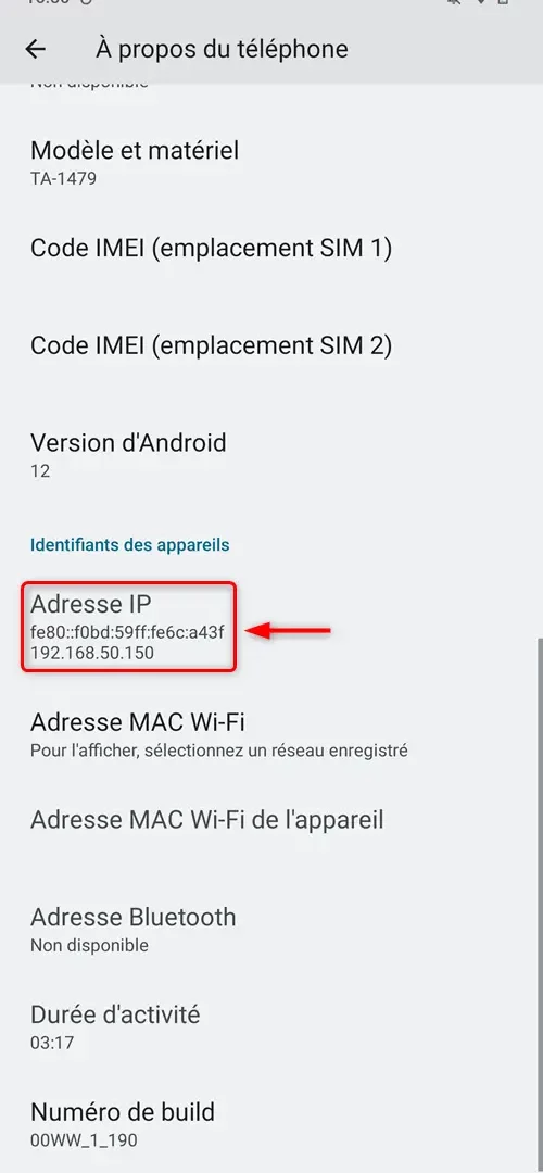 Adresse IP sur Android