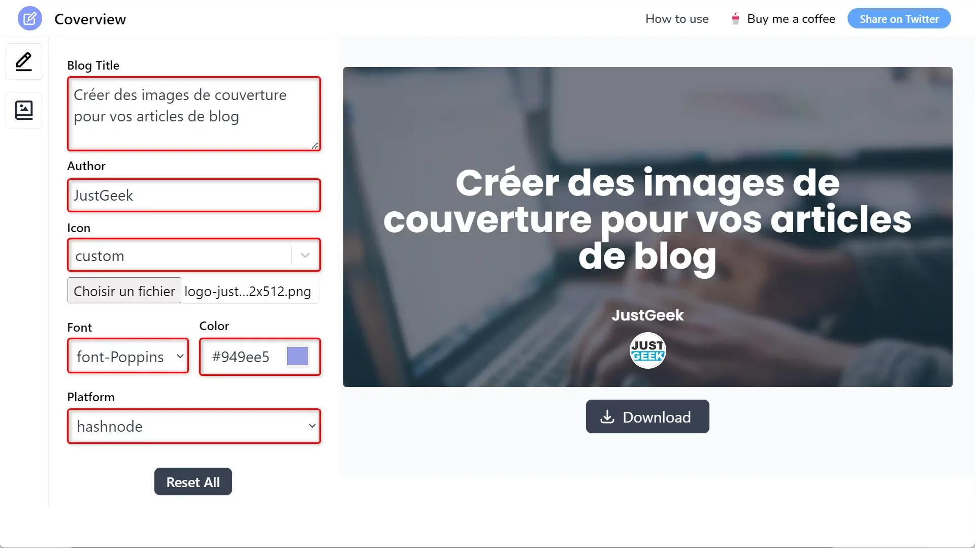 Personnalisation de l'image de couverture de blog sur Coverview