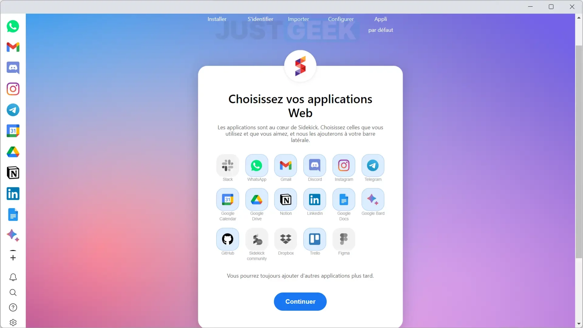 Sidekick : les applications web disponibles