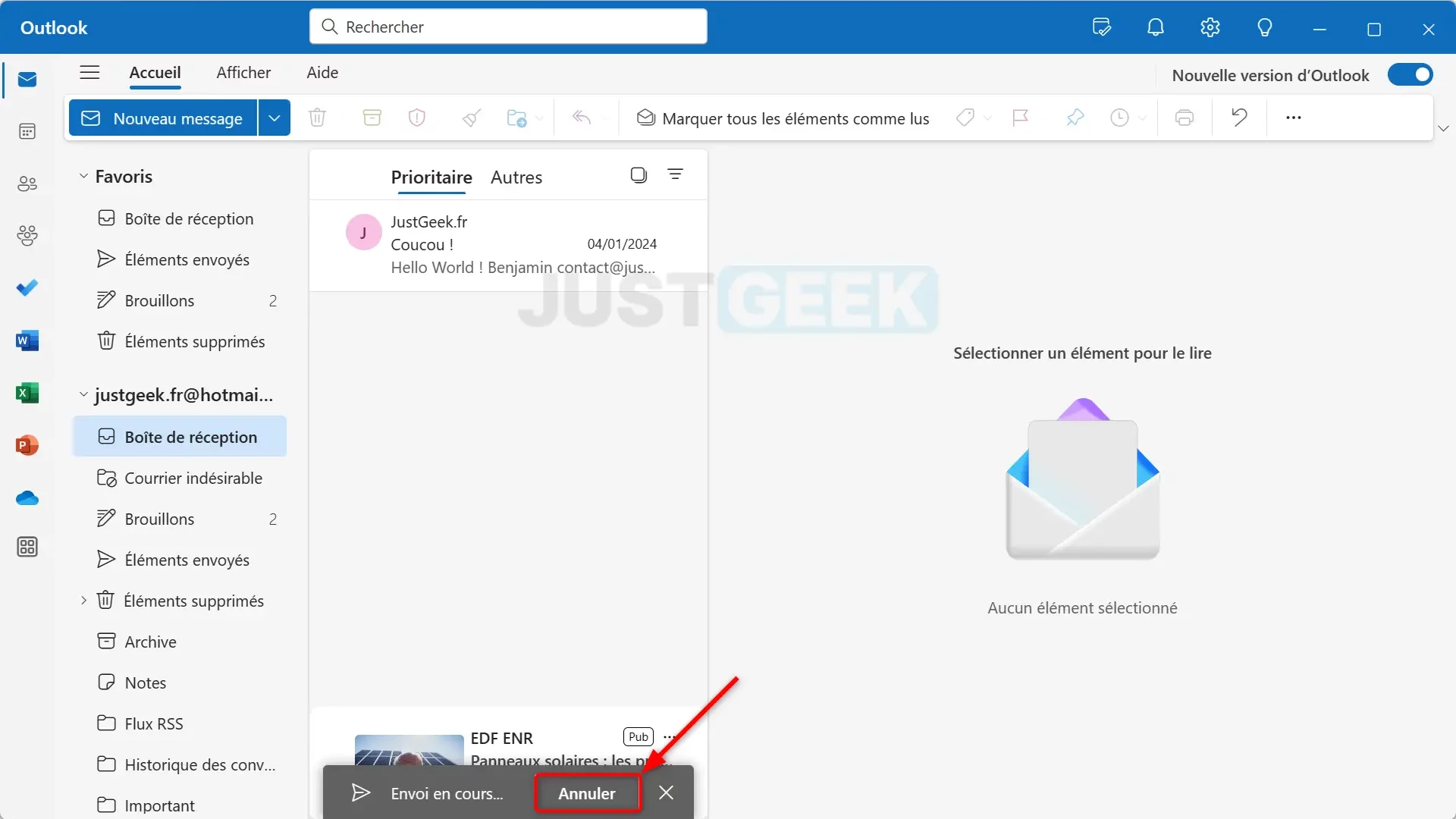 Annuler l'envoi d'un e-mail dans Outlook