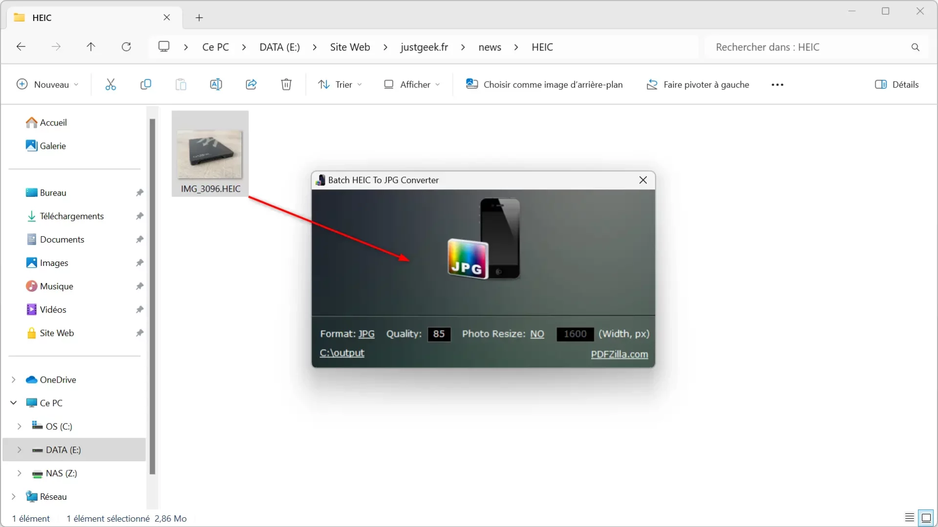 Convertir des photos HEIC en JPG avec Batch HEIC To JPG Converter