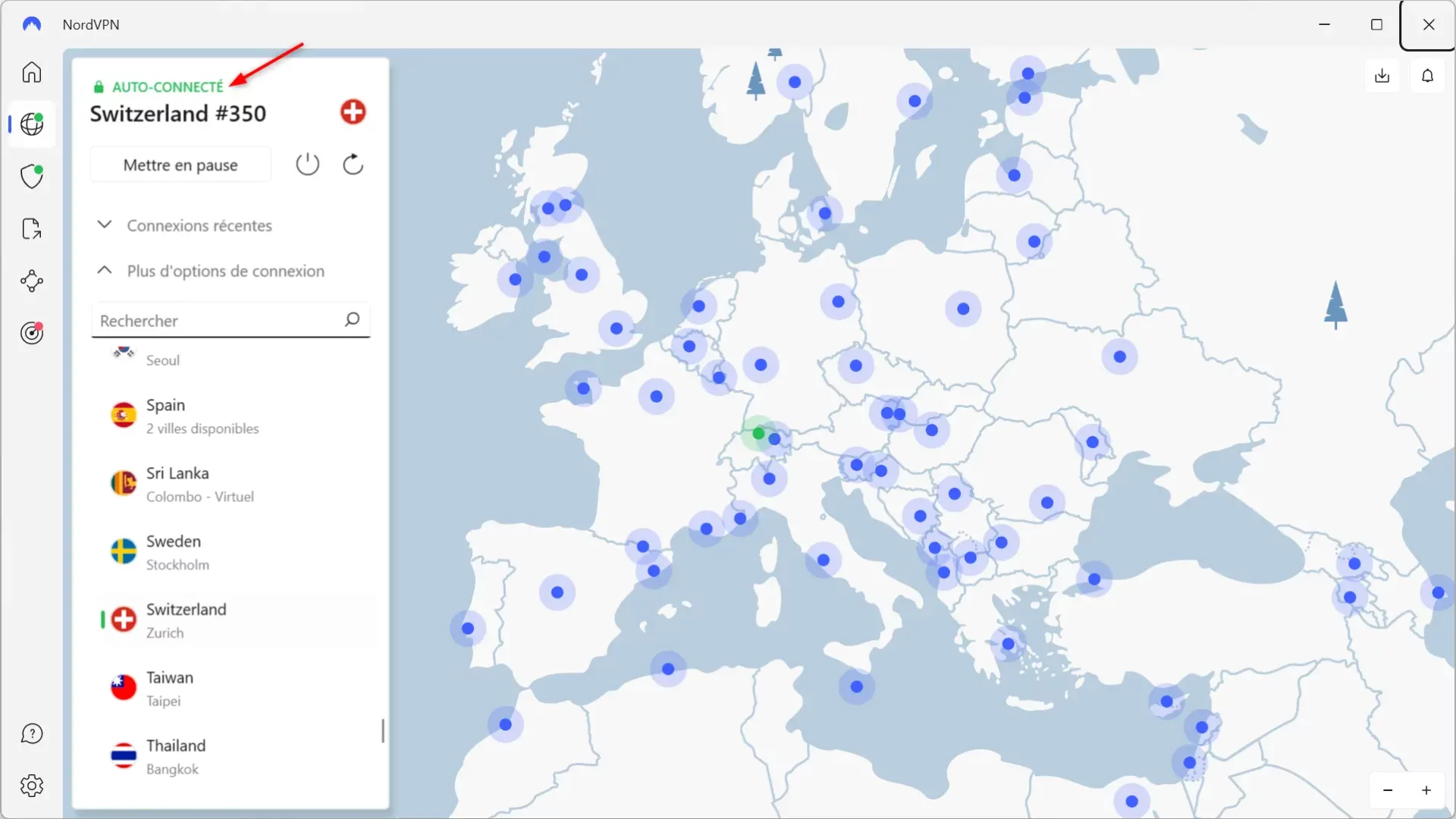 Connexion réussie au serveur VPN de Suisse avec NordVPN