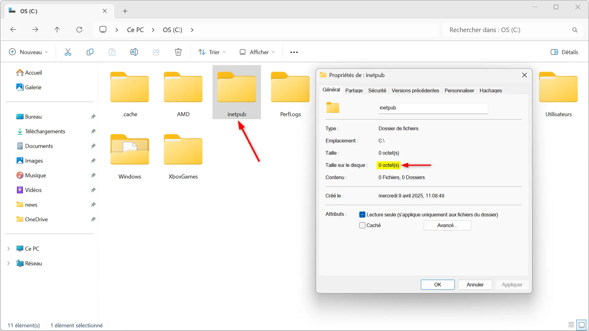 Dossier inetpub de Windows présent à la racine du lecteur C: