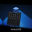 Capture d’écran du bureau AnduinOS avec le menu des applications GNOME ouvert et le logo en arrière-plan