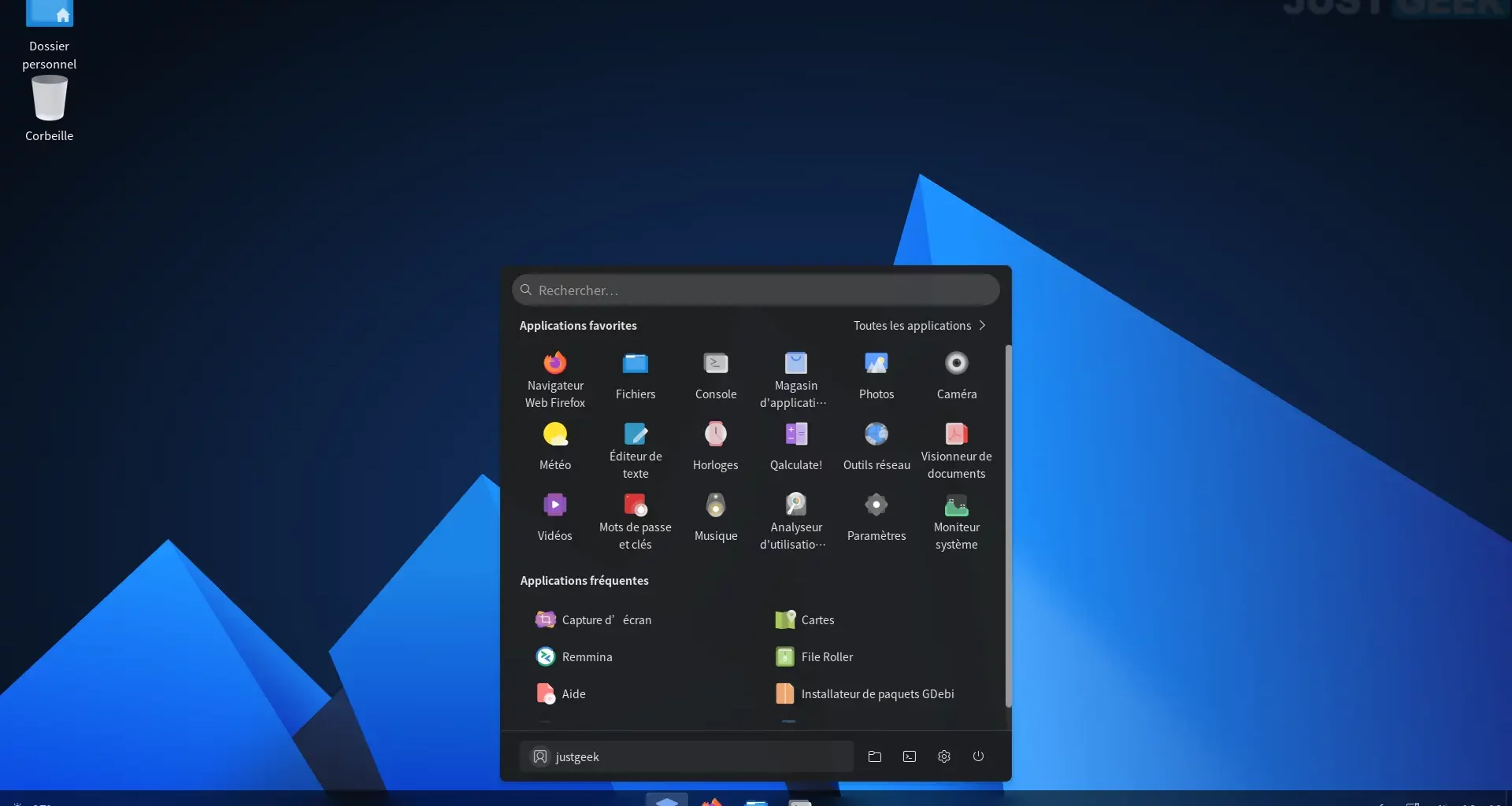 Menu Démarrer d'AnduinOS affichant les applications installées – interface proche de Windows 11 sur une distribution Linux basée sur Debian