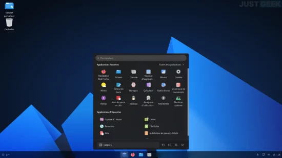 Menu Démarrer d'AnduinOS affichant les applications installées – interface proche de Windows 11 sur une distribution Linux basée sur Debian