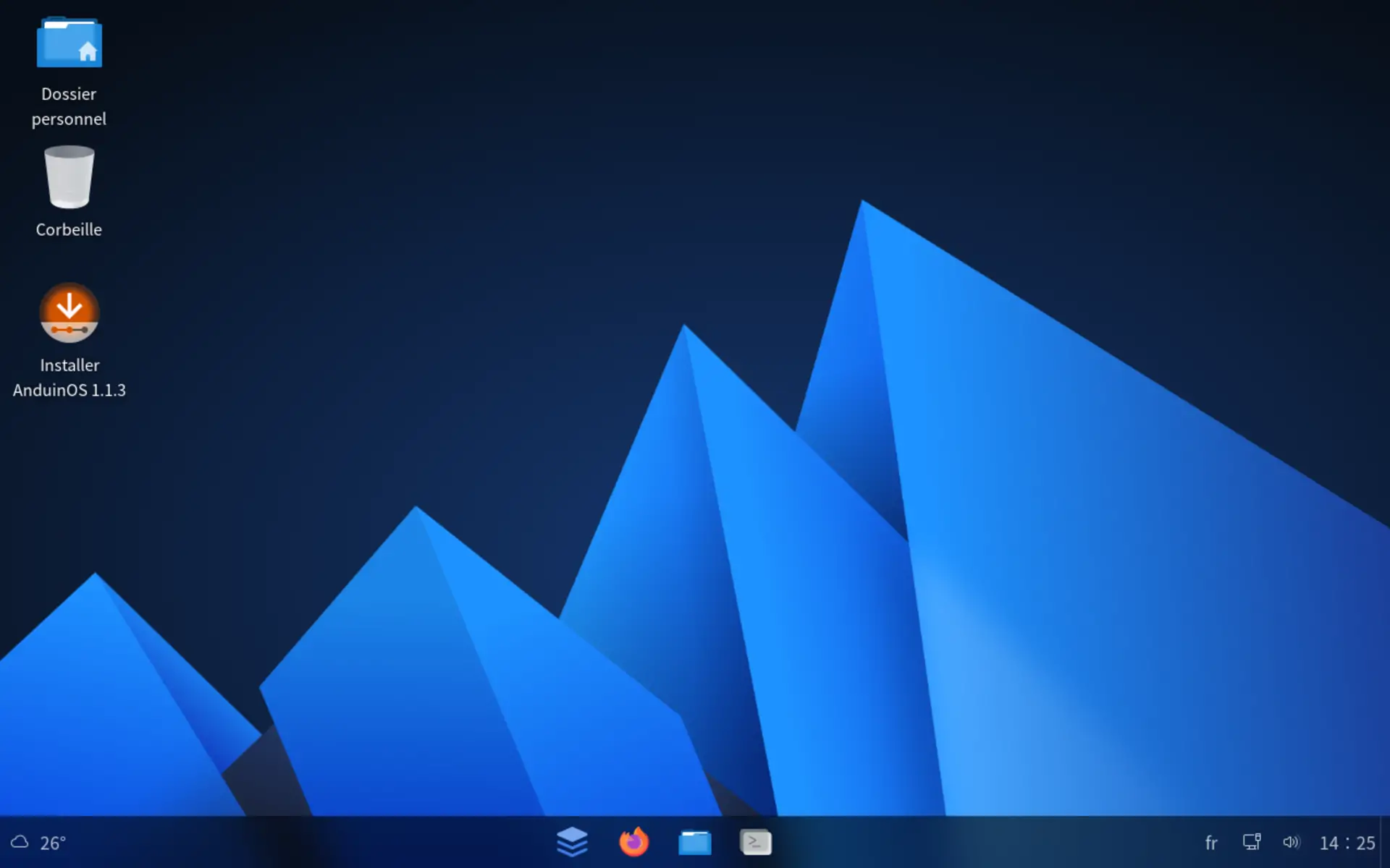 Capture d’écran du bureau AnduinOS avec l’installateur visible sur le bureau